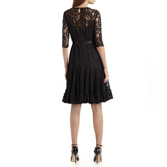 Teri Jon by Rickie Freeman Black Lace Pintuck midi dress size 4 - Picture 2 of 11